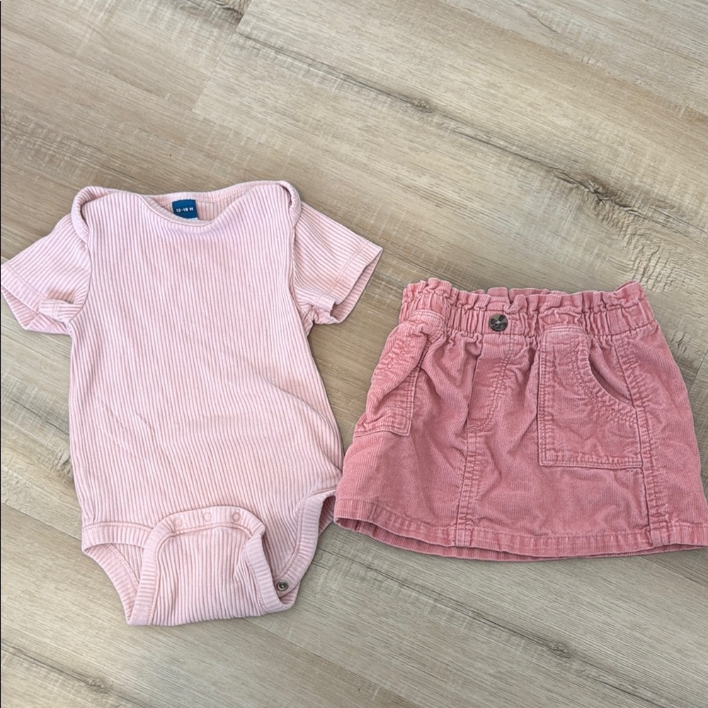 Old Navy Pink Corduroy Skirt and Ribbed Bodysuit